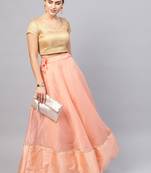 Peach Chanderi Cotton Woven Flared Skirt