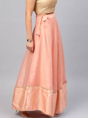 Peach Chanderi Cotton Woven Flared Skirt 2