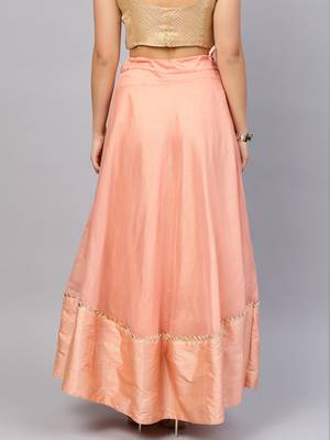 Peach Chanderi Cotton Woven Flared Skirt 3