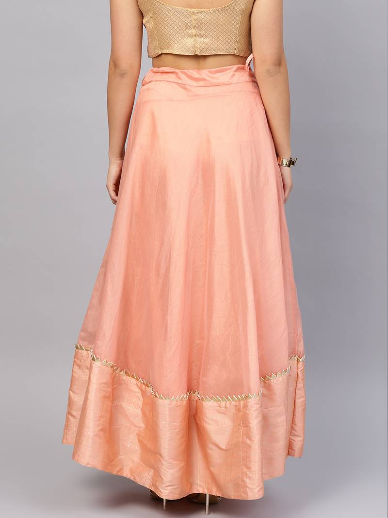 Peach Chanderi Cotton Woven Flared Skirt