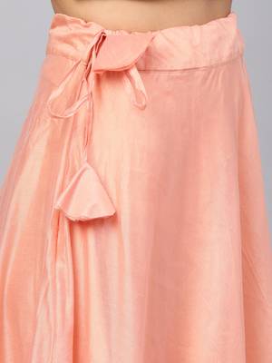Peach Chanderi Cotton Woven Flared Skirt 5