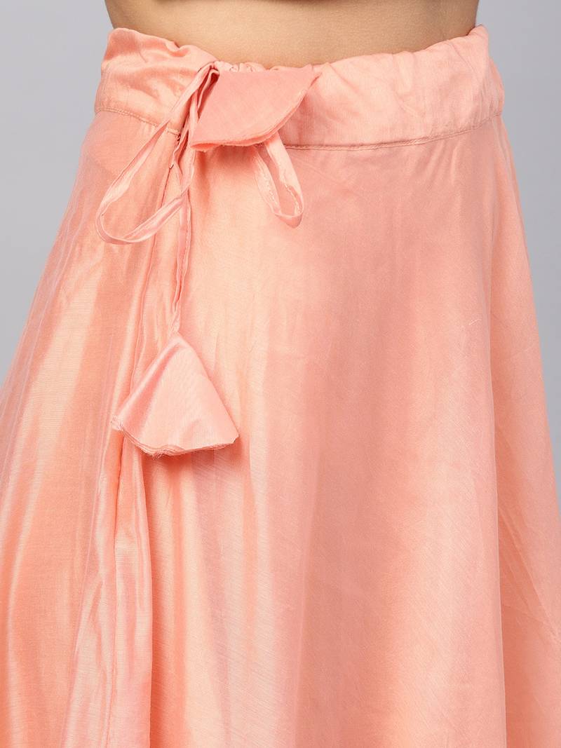 Peach Chanderi Cotton Woven Flared Skirt