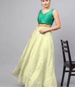 Green Chanderi Cotton Woven Flared Skirt