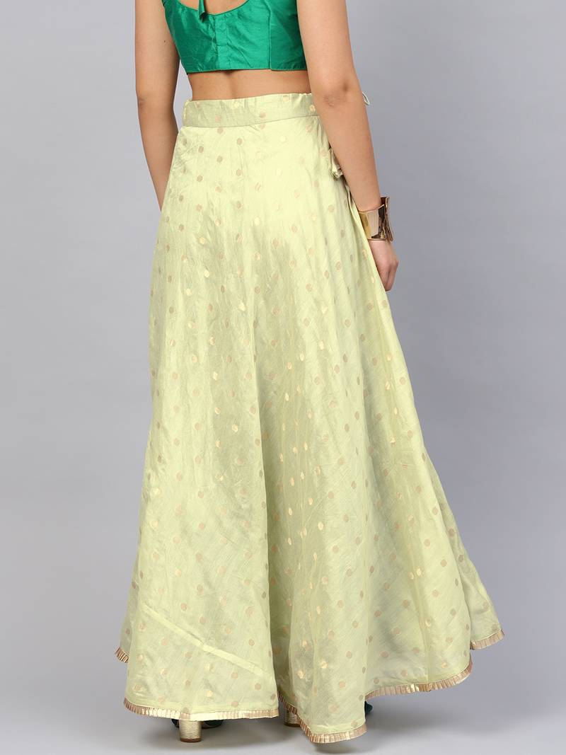 Green Chanderi Cotton Woven Flared Skirt
