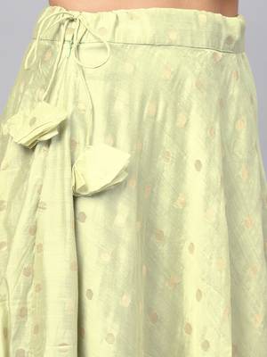 Green Chanderi Cotton Woven Flared Skirt 5