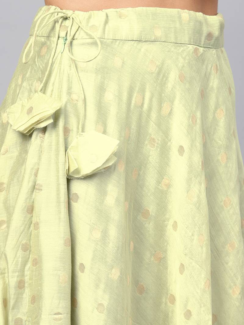 Green Chanderi Cotton Woven Flared Skirt