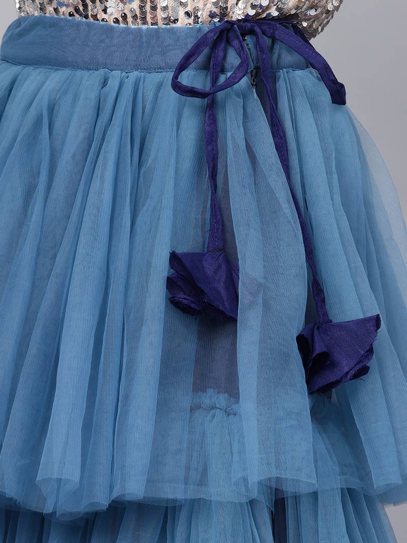 Blue Net Solid Layered Skirt