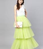 Green Net Solid Layered Skirt