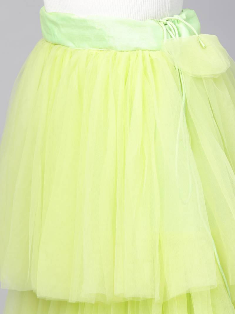 Green Net Solid Layered Skirt