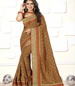 Brown embroidered art silk blend saree with blouse