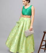 Green Silk Blend Woven Flared Skirt