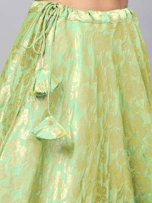 Green Silk Blend Woven Flared Skirt 5