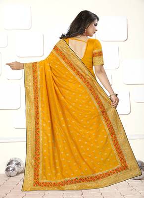 Yellow embroidered art silk blend saree with blouse 2
