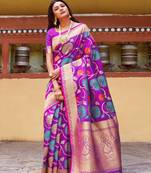 Magenta woven silk blend saree with blouse