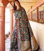 Black woven silk blend saree with blouse
