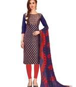 Navy-blue woven banarasi unstitched salwar with dupatta