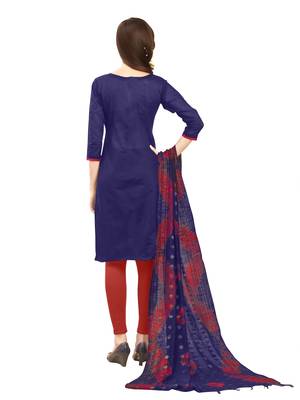 Navy-blue woven banarasi unstitched salwar with dupatta 2