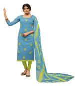 Sky-blue embroidered chanderi silk salwar
