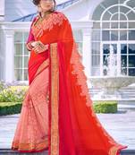 Red embroidered georgette saree with blouse