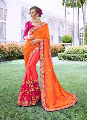 Orange embroidered georgette saree with blouse 1