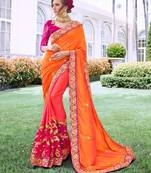 Orange embroidered georgette saree with blouse