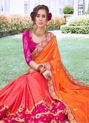 Orange embroidered georgette saree with blouse 2
