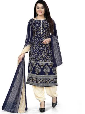 Navy-blue floral print crepe salwar 1