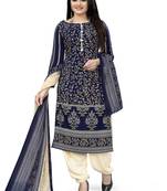 Navy-blue floral print crepe salwar
