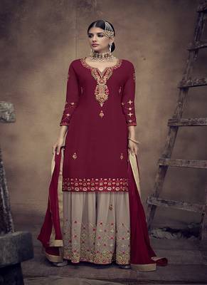 Maroon embroidered georgette salwar 1
