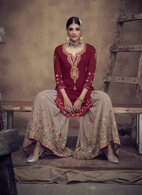 Maroon embroidered georgette salwar 2