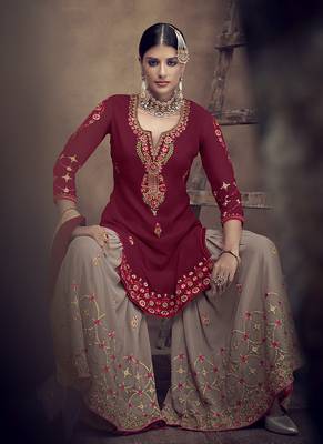 Maroon embroidered georgette salwar 3