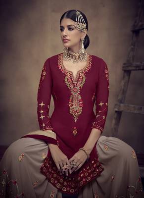 Maroon embroidered georgette salwar 4
