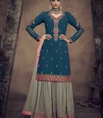 Teal-blue embroidered georgette salwar