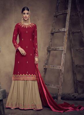 Red embroidered georgette salwar 1