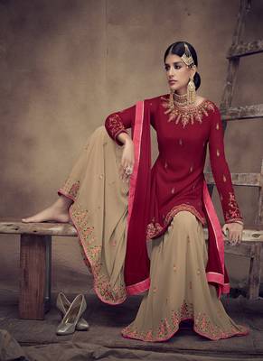 Red embroidered georgette salwar 2