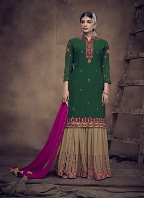 Dark-green embroidered georgette salwar 1