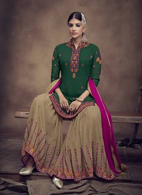Dark-green embroidered georgette salwar 2