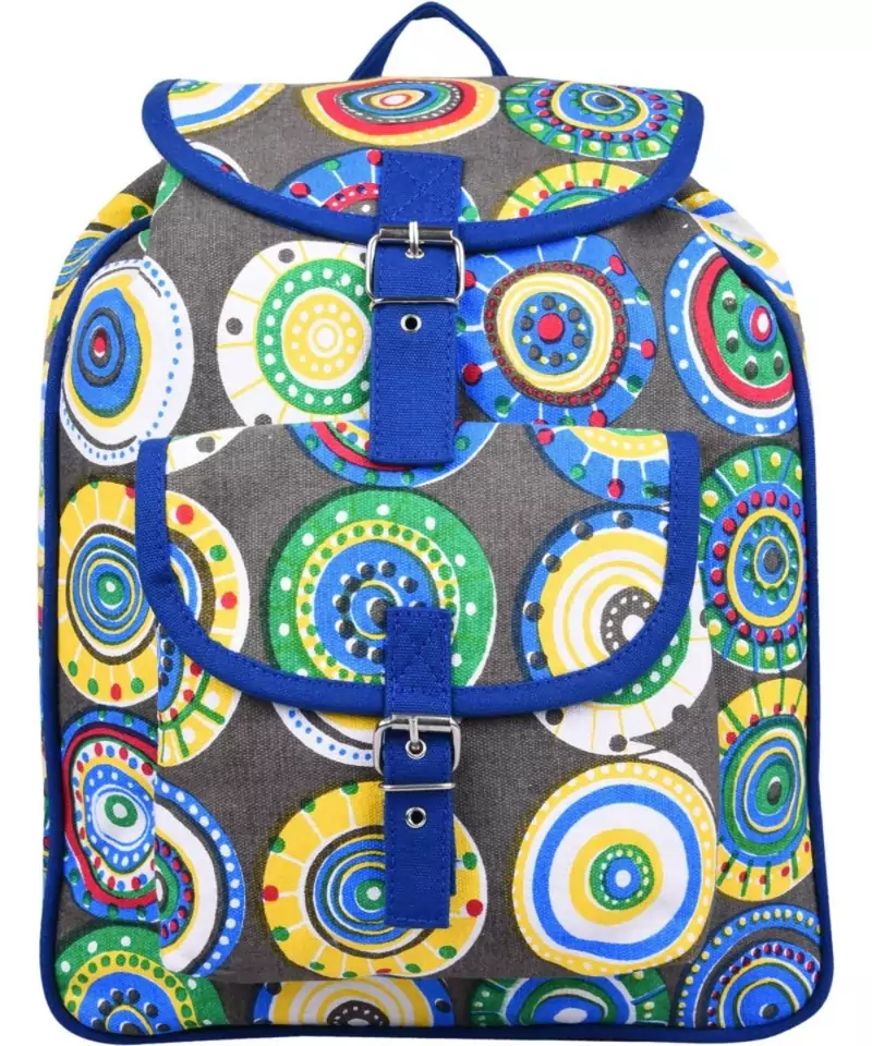 Florid Blue Multicolor Canvas Backpack