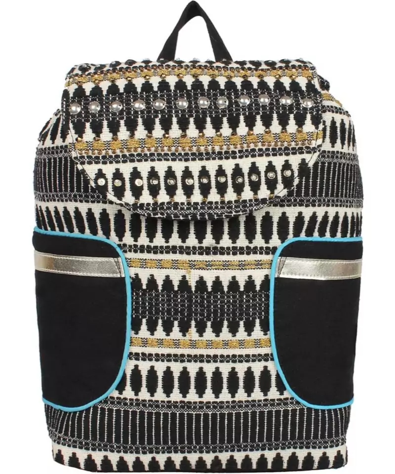 Nava Black & White Cotton Jacquard Backpack