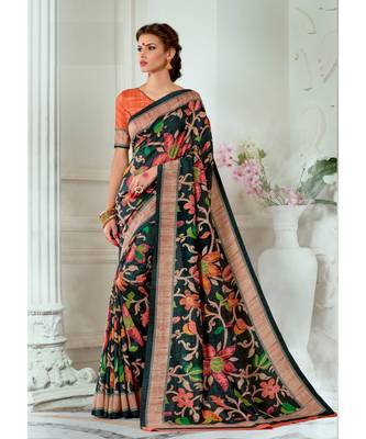 multicolor printed tussar silk saree with blouse 1