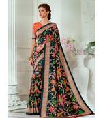 multicolor printed tussar silk saree with blouse