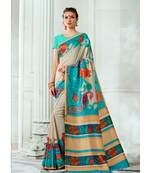 multicolor printed tussar silk saree with blouse