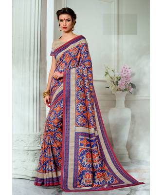 multicolor printed tussar silk saree with blouse 1