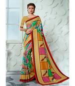 multicolor printed tussar silk saree with blouse