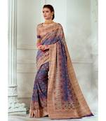 multicolor printed tussar silk saree with blouse