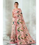 pink printed tussar silk saree with blouse