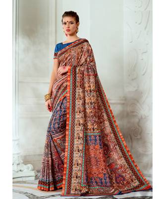 multicolor printed tussar silk saree with blouse 1