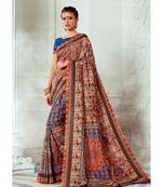 multicolor printed tussar silk saree with blouse