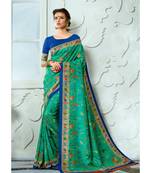 green printed tussar silk saree with blouse