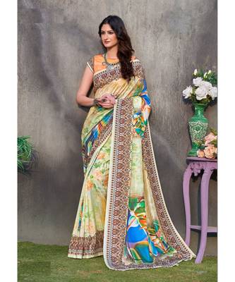 multicolor printed tussar silk saree with blouse 1
